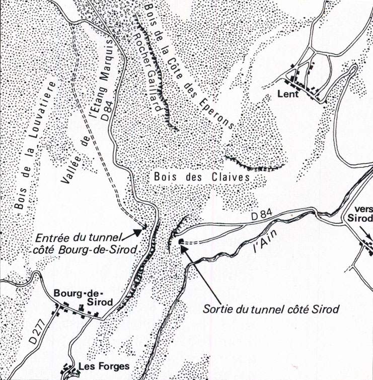 Carte topographique de Bourg-de-Sirod (Jura), à l'époque de la Seconde Guerre mondiale.