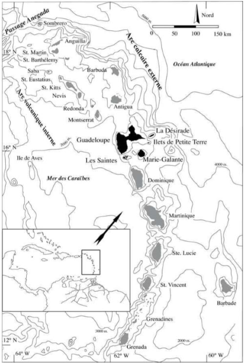 Cartographie de la Guadeloupe, dans les Petites Antilles.