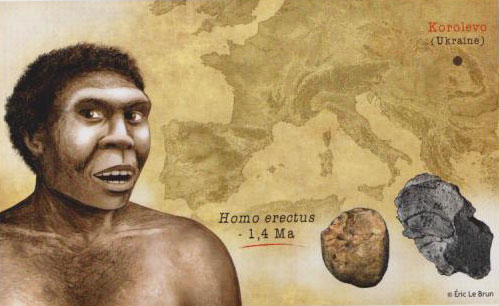 Homo erectus, à Gostry Verkh, près de Korolevo, en Ukraine, il y a 1,4 million d'annés.