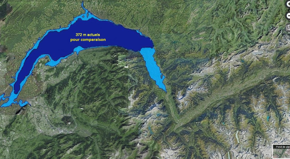 Lac Léman à l'altitude hypothétique de 408 mètres
