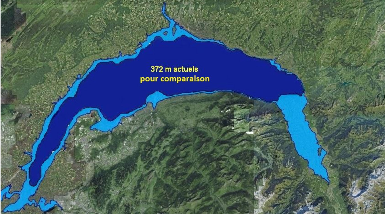 Lac Léman à l'altitude hypothétique de 408 mètres