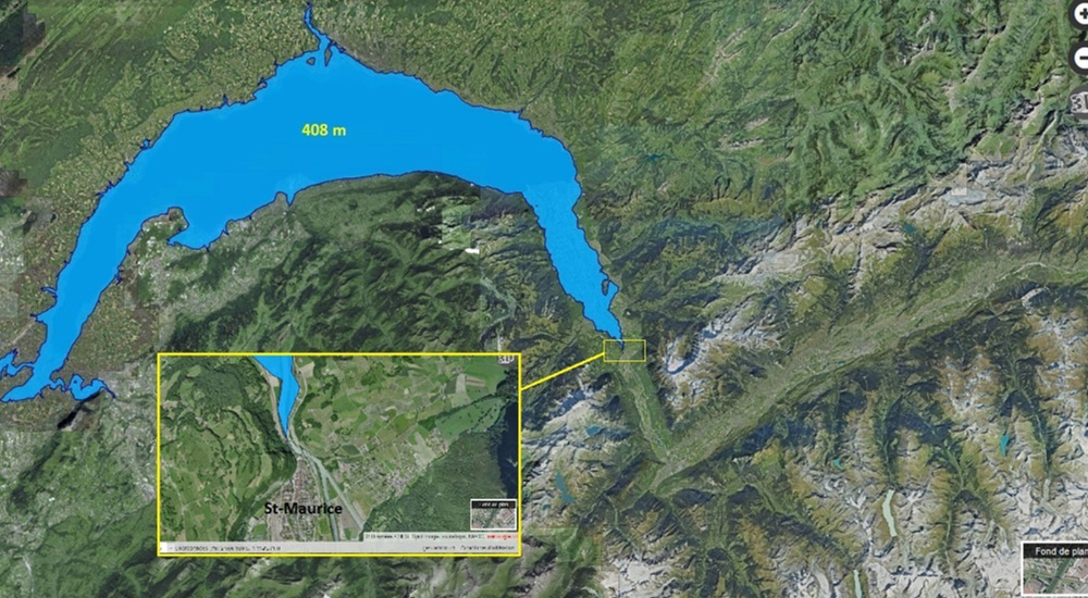Lac Léman à l'altitude hypothétique de 408 mètres