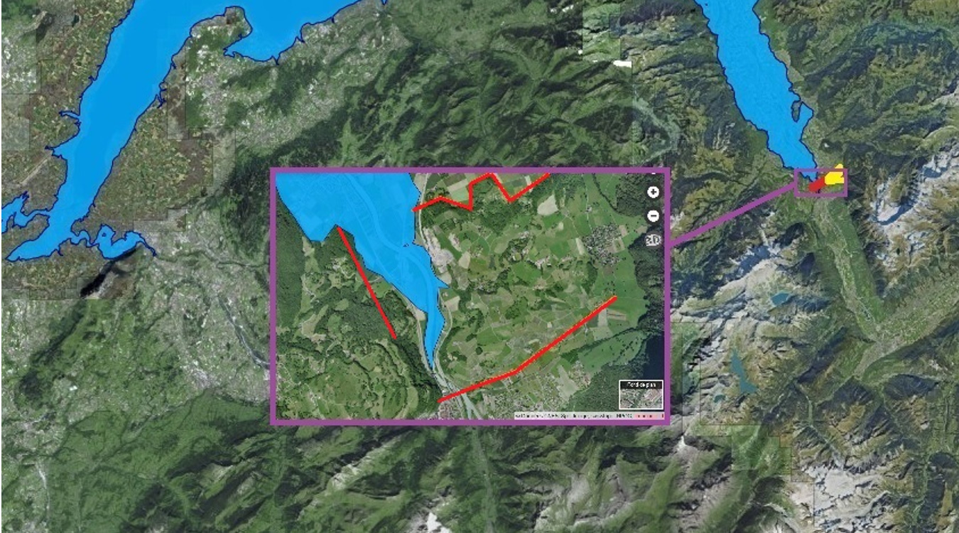 Lac Léman à l'altitude hypothétique de 408 mètres et effondrement