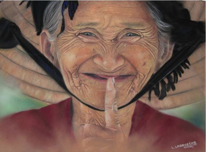 Chut ! Et amusée (pastelliste Lysiane Lagauzère)
