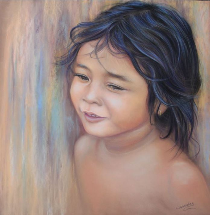 Enfant de Tonlé Sap (pastelliste Lysiane Lagauzère)