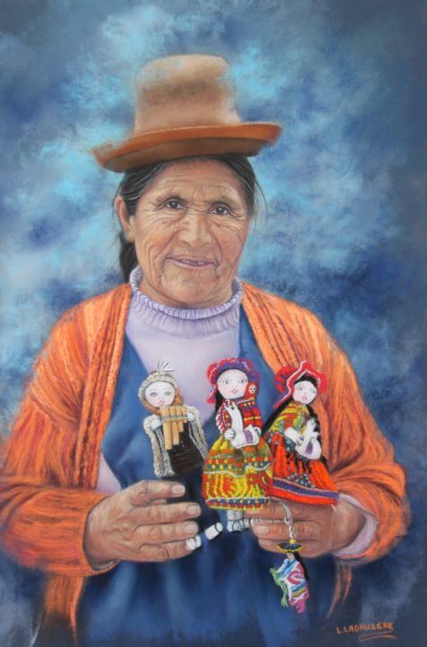 Poupées péruviennes (pastelliste Lysiane Lagauzère)