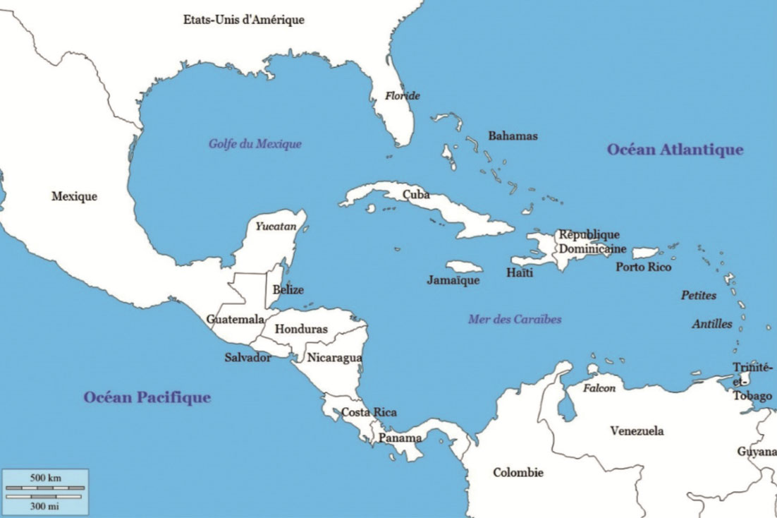 Carte des Caraïbes et des régions voisines (Grandes amp; Petites Antilles).