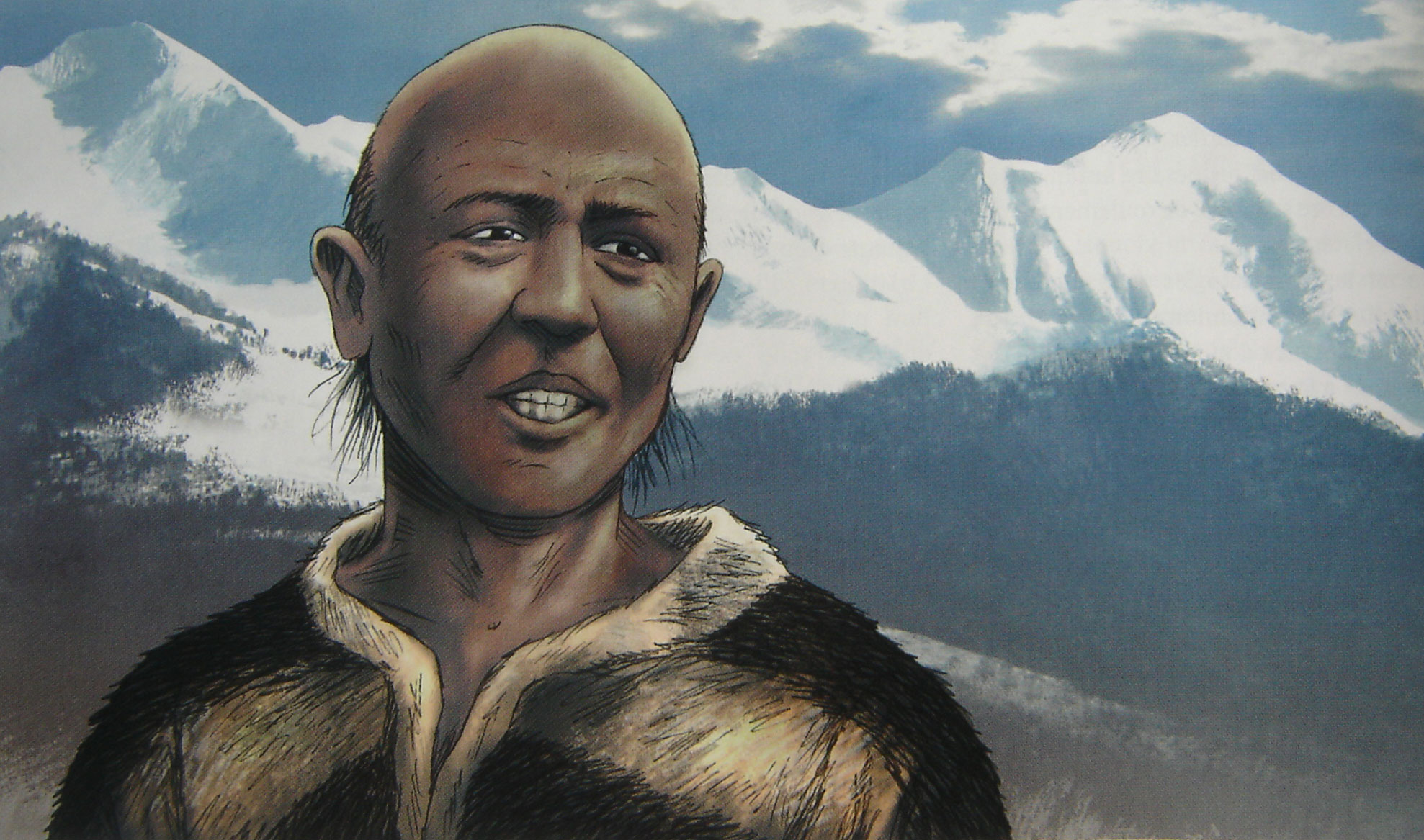 Momie d'Ötzi, peau aubrun & crâne dégarni.