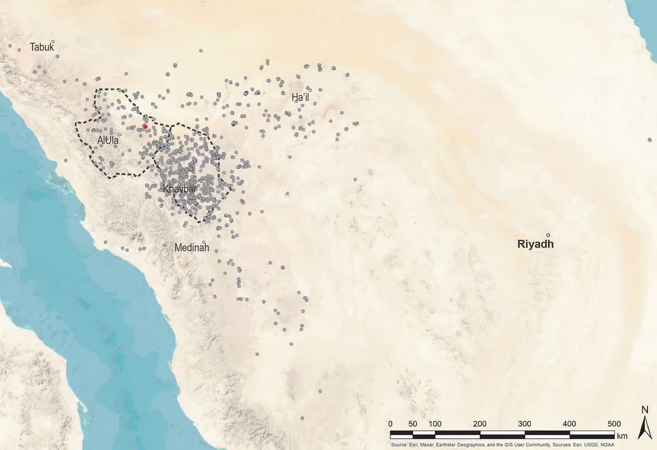 Région des mustatils (ou grands rectangles), lieu de culte & d'offrande d'animaux, il y a 5 000 ans, en Arabie Saoudite.