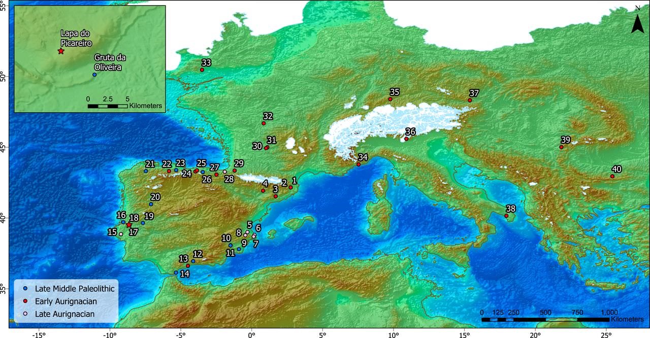 Sites archéologiques en Europe, vieux de 30 000 à 40 000 ans.