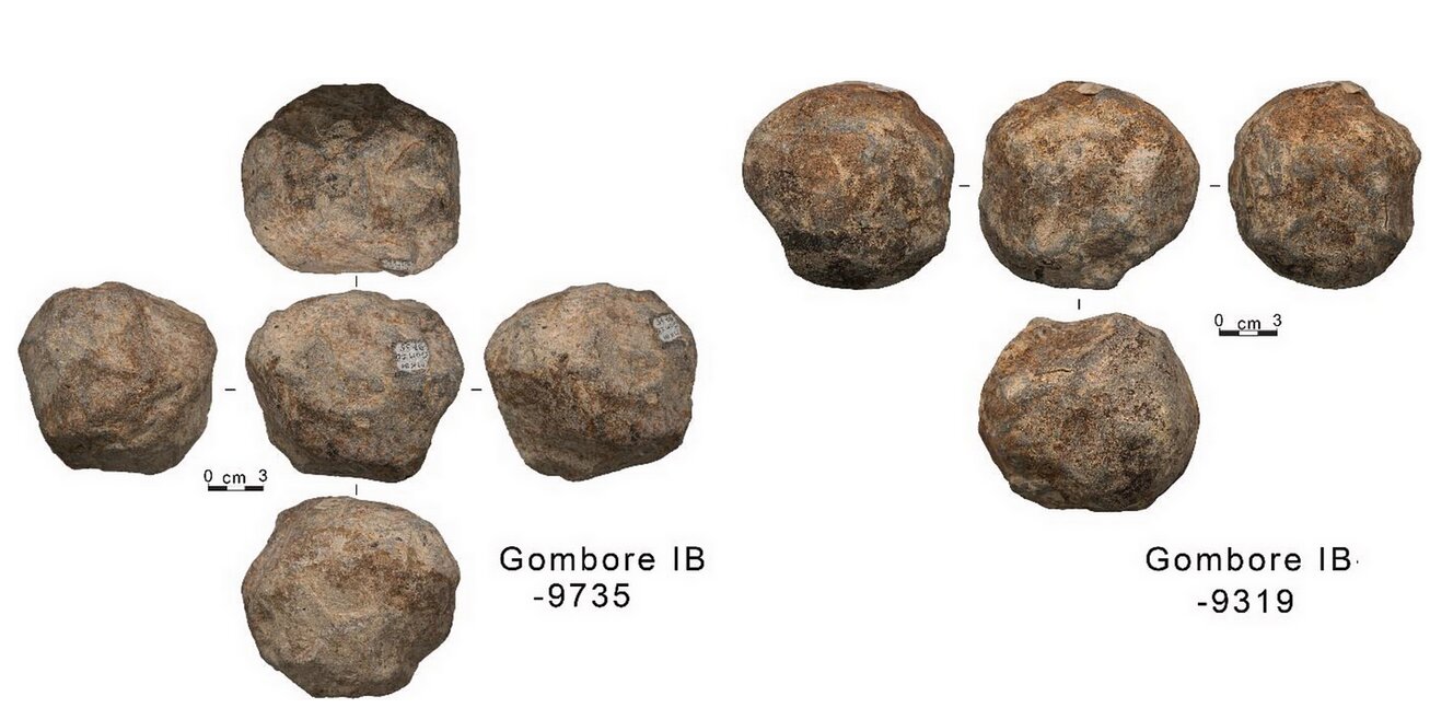 Sphères en basalte à Melka L$Kuntunre dans le ravin de Simbiro en Ethiopie, vieilles de 1,7 à 0,6 million d'années.