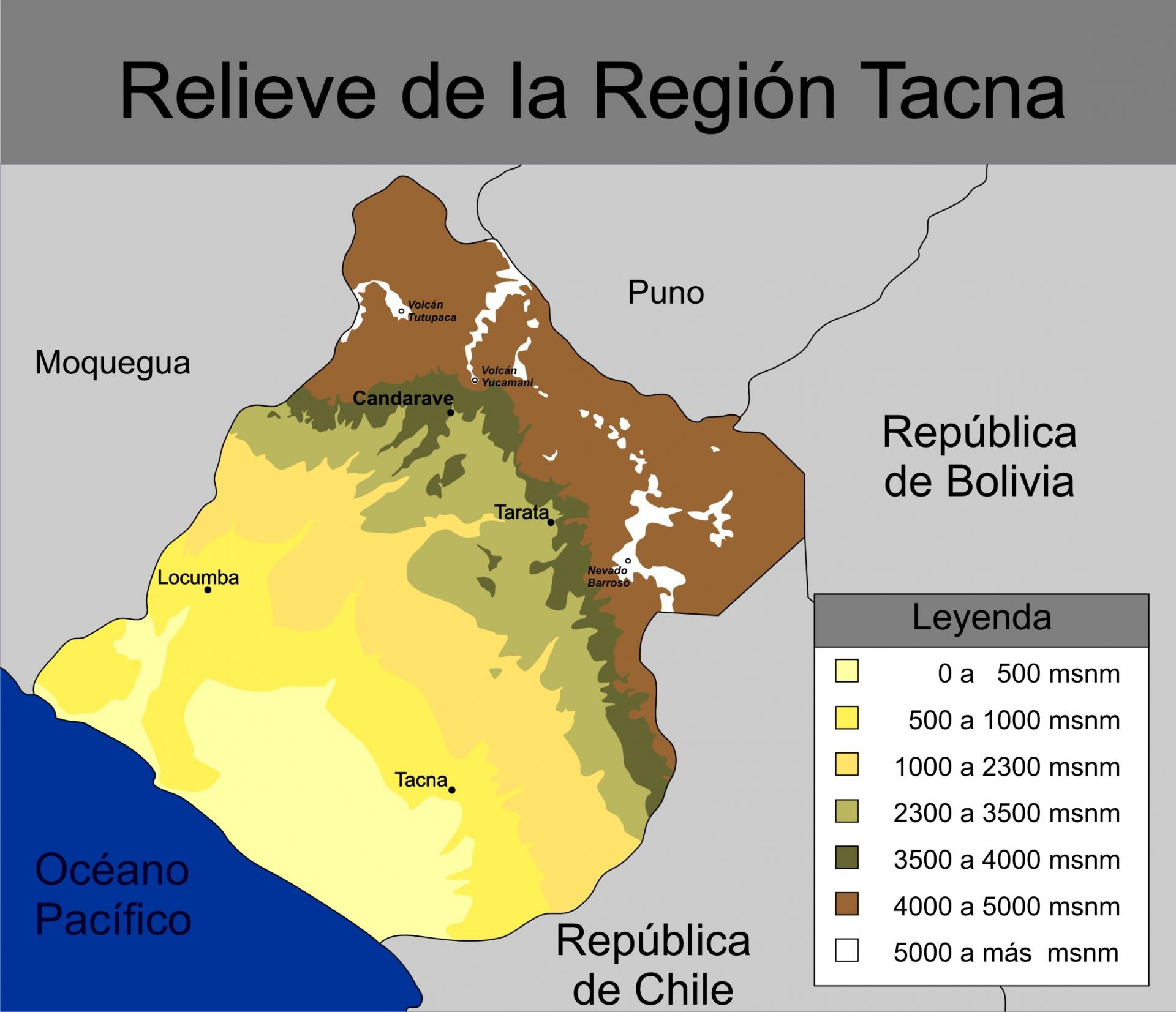 Carte de la région de Tacna au Pérou.